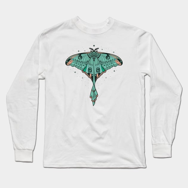 Starry Luna Moth - Actias Luna Long Sleeve T-Shirt by CelestialStudio